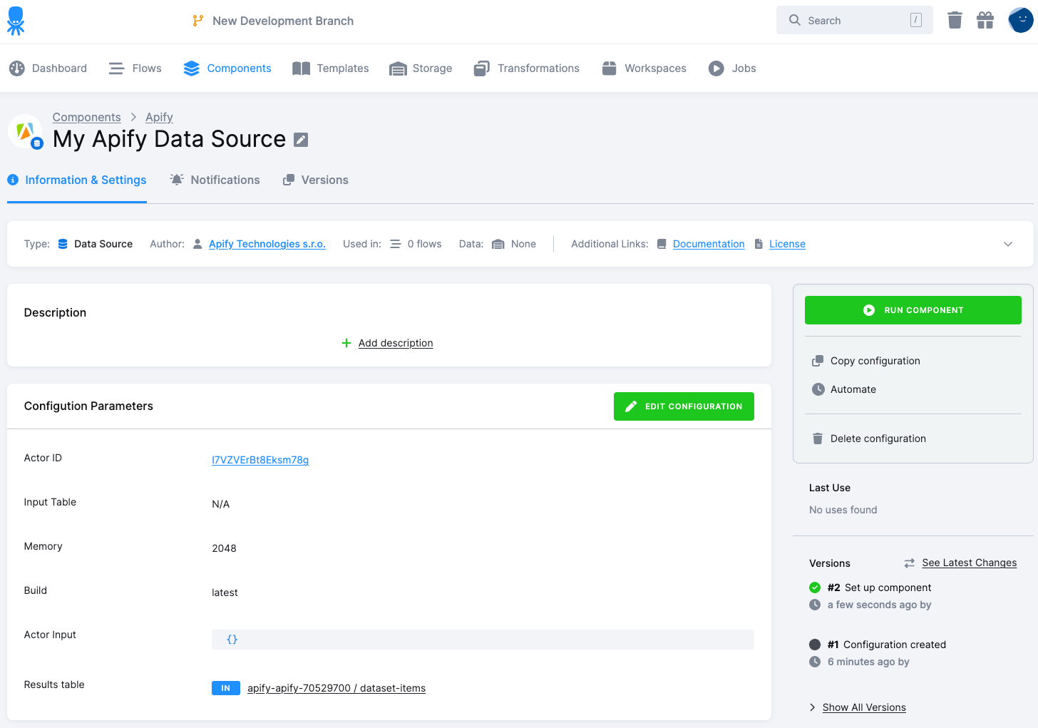 Keboola run configured component
