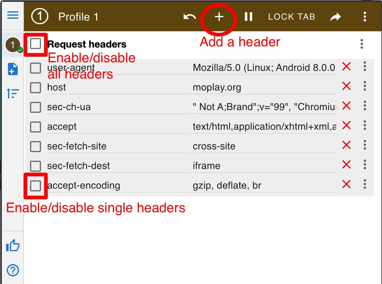 Modheader&#39;s interface
