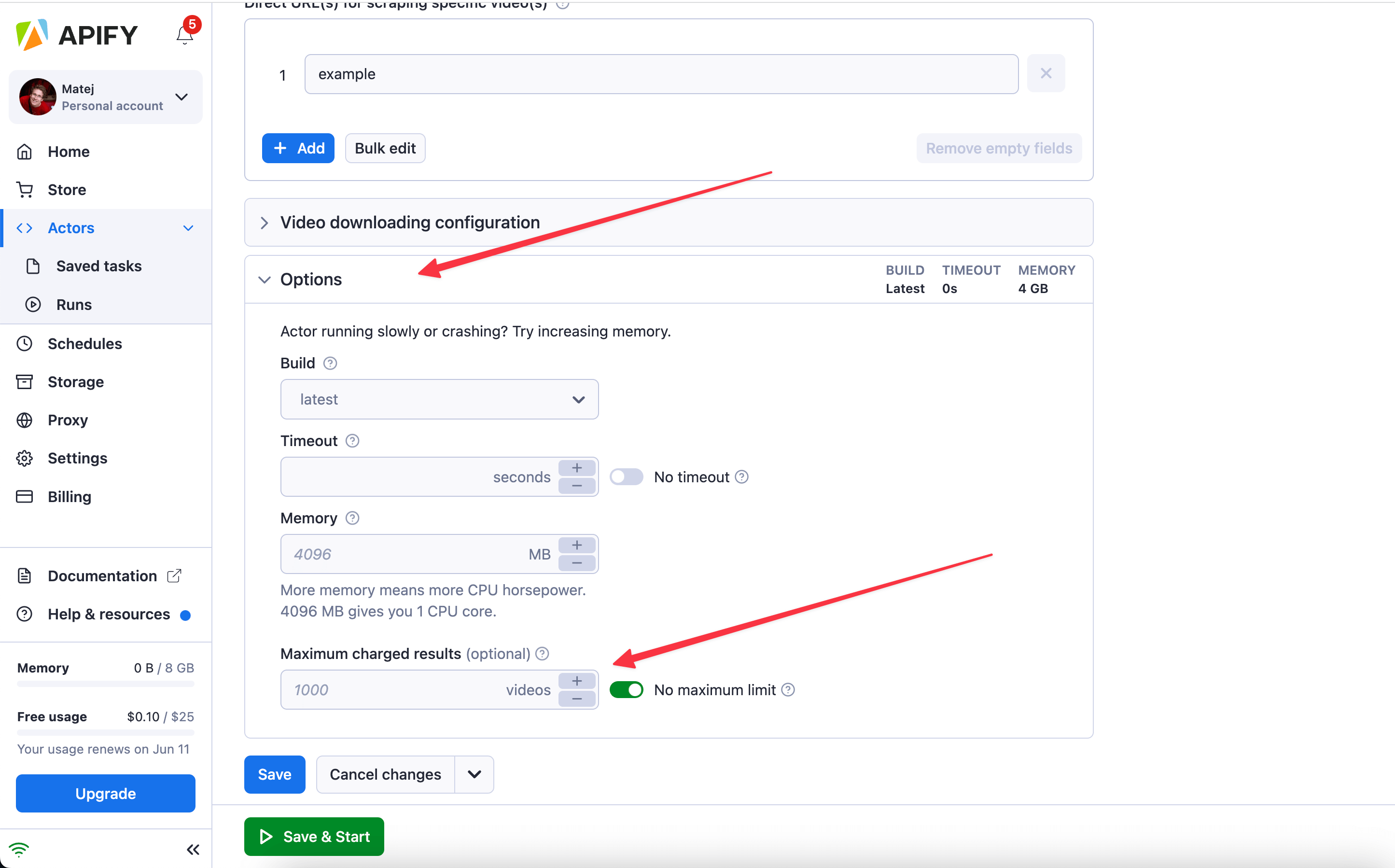 Max items for pay-per-result