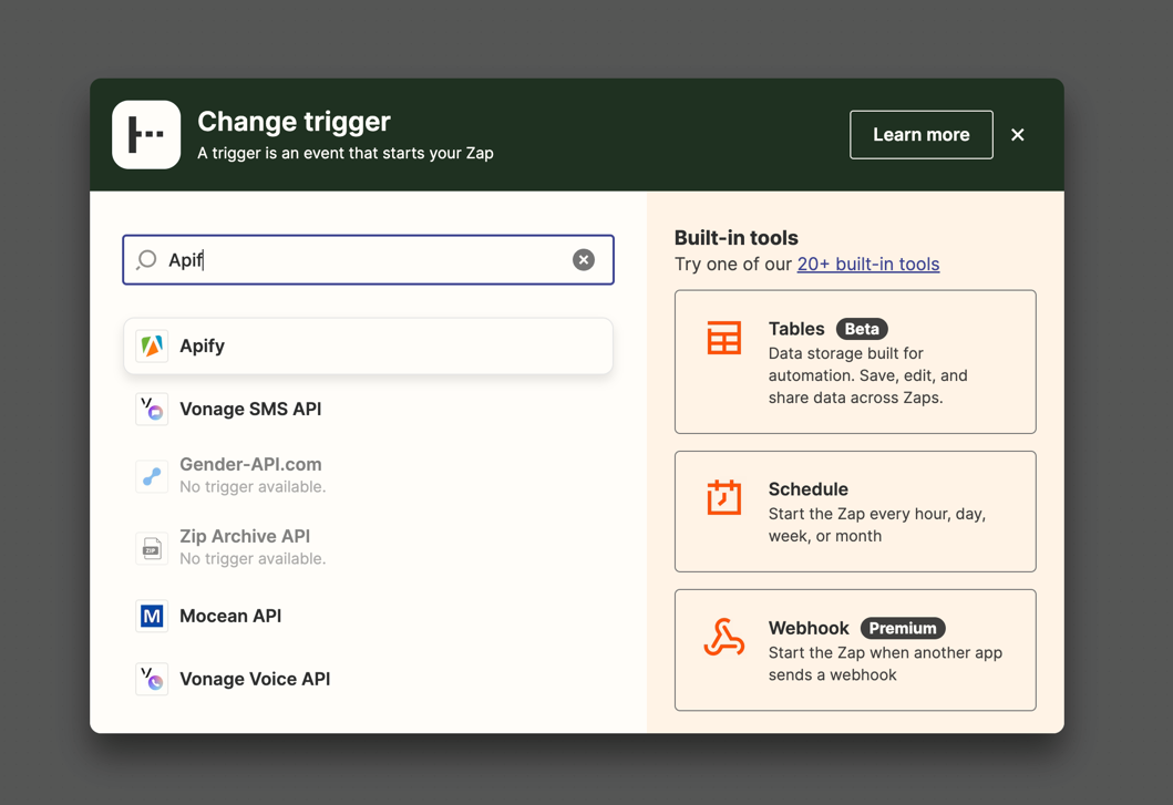 Zapier choosing source of trigger